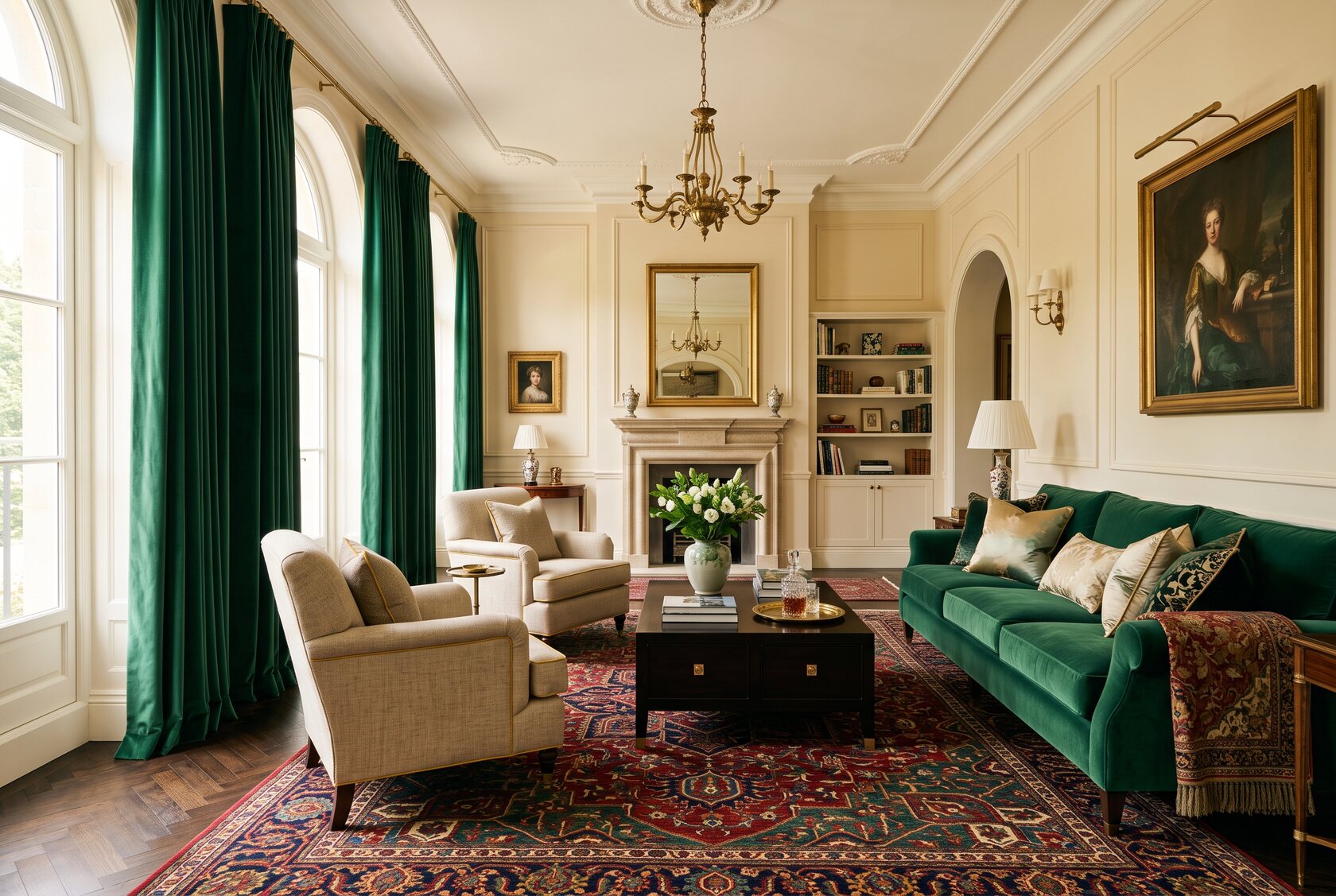 Elegant interior styled with oriental carpet and fine furnishings